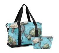 Quteprint Borsa sportiva impermeabile - Borsone vintage con mappa delle tartarughe marine e stelle marine, grande capacità, con scomparto asciutto bagnato e deposito scarpe, borsa da viaggio per yoga
