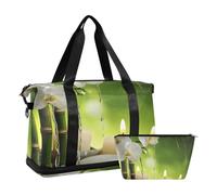Quteprint Borsa sportiva impermeabile - Borsone Zen giapponese con orchidea floreale grande capacità con scomparto asciutto bagnato e deposito scarpe, borsa da viaggio per yoga, nuoto, viaggio