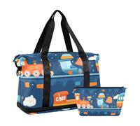 Quteprint Borsa sportiva impermeabile - Carino Treni Cartoon, grande capacità, borsone con scomparto asciutto bagnato e scarpiera, borsa da viaggio per yoga, nuoto, viaggio, allenamento, fitness