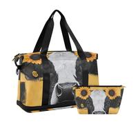 Quteprint Borsa sportiva impermeabile da palestra - Borsa da palestra con mucca e girasole a quadri di grande capacità con scomparto asciutto bagnato e deposito scarpe, borsa da viaggio per yoga