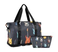 Quteprint Borsa sportiva impermeabile da palestra - Borsa da palestra con musica colorata di grande capacità con scomparto asciutto bagnato e deposito scarpe, borsa da viaggio per yoga, nuoto