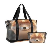 Quteprint Borsa sportiva impermeabile da palestra - Borsa da palestra con volpe sorridente e luci incandescenti, grande capacità, con scomparto asciutto bagnato e deposito scarpe, borsa da viaggio per