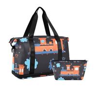 Quteprint Borsa sportiva impermeabile da palestra - Borsone grande capacità con motivo treni in stile cartone animato con scomparto asciutto bagnato e deposito scarpe, borsa da viaggio per yoga, nuoto