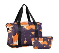 Quteprint Borsa sportiva impermeabile da palestra - Carino Fox Stars grande capacità borsone con scomparto asciutto bagnato e scarpiera, borsa da viaggio per yoga, nuoto, viaggio, allenamento, fitness