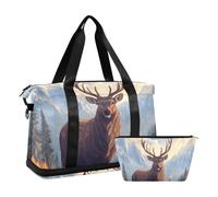 Quteprint Borsa sportiva impermeabile da palestra, con cervi, montagne, foreste, alberi, grande capacità, con scomparto asciutto bagnato e deposito scarpe, borsa da viaggio per yoga, nuoto, viaggio