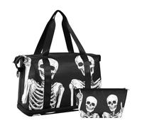 Quteprint Borsa sportiva impermeabile da palestra, con due scheletri e teschio, grande capacità, con scomparto asciutto bagnato e scarpiera, borsa da viaggio per yoga, nuoto, viaggio, allenamento