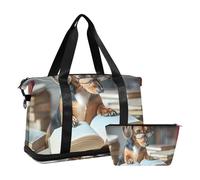 Quteprint Borsa sportiva impermeabile da palestra, con simpatico cane da lettura, grande capacità, con scomparto asciutto bagnato e deposito scarpe, borsa da viaggio per yoga, nuoto, viaggio