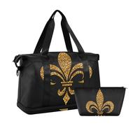 Quteprint Borsa sportiva impermeabile da palestra - Fleur De Lis Flower Gold grande capacità borsone con scomparto asciutto bagnato e deposito scarpe, borsa da viaggio per yoga, nuoto, viaggio, per