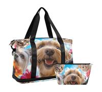 Quteprint Borsa sportiva impermeabile da palestra - Happy Dogs Cats Spring Flowers Borsa grande capacità con scomparto asciutto bagnato e deposito scarpe, borsa da viaggio per yoga, nuoto, viaggio
