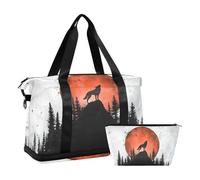 Quteprint Borsa sportiva impermeabile da palestra - Howling Wolf Hill Red Moon borsone di grande capacità con scomparto asciutto bagnato e deposito scarpe, borsa da viaggio per yoga, nuoto, viaggio