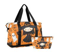 Quteprint Borsa sportiva impermeabile da palestra - motivo fantasmi streghe di Halloween grande capacità borsone con scomparto asciutto bagnato e deposito scarpe, borsa da viaggio per yoga, nuoto
