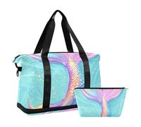 Quteprint Borsa sportiva impermeabile da palestra - Ocean Animal Mermaid Tails, borsone grande capacità con scomparto asciutto bagnato e deposito scarpe, borsa da viaggio per yoga, nuoto, viaggio