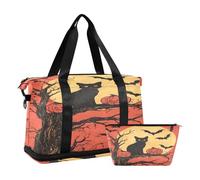 Quteprint Borsa sportiva impermeabile da palestra - Spooky Halloween Cat Tree grande capacità borsone con scomparto asciutto bagnato e deposito scarpe, borsa da viaggio per yoga, nuoto, viaggio, per