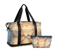Quteprint Borsa sportiva impermeabile da palestra - Tre simpatici gattini addormentati grande capacità borsone con scomparto asciutto bagnato e deposito scarpe, borsa da viaggio per yoga, nuoto