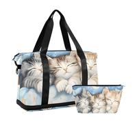 Quteprint Borsa sportiva impermeabile da palestra - Tre simpatici gattini che dormono grande capacità borsone con scomparto asciutto bagnato e deposito scarpe, borsa da viaggio per yoga, nuoto