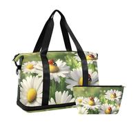 Quteprint Borsa sportiva impermeabile - Daisy Spring Flowers Ladybugs grande capacità borsone con scomparto asciutto bagnato e scarpiera, borsa da viaggio per yoga, nuoto, viaggio, allenamento