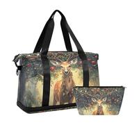 Quteprint Borsa sportiva impermeabile - Fantasy Deer Fox borsone grande capacità con scomparto asciutto bagnato e deposito scarpe, borsa da viaggio per yoga, nuoto, viaggio, allenamento, fitness