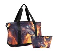 Quteprint Borsa sportiva impermeabile - Galaxy Star Moon Wolf borsone grande capacità con scomparto asciutto bagnato e scarpiera, borsa da viaggio per yoga, nuoto, viaggio, allenamento, fitness