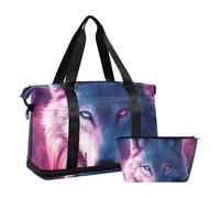 Quteprint Borsa sportiva impermeabile - Galaxy Wolf Moon Star grande capacità borsone con scomparto asciutto bagnato e deposito scarpe, borsa da viaggio per yoga, nuoto, viaggio, allenamento, fitness