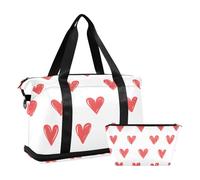 Quteprint Borsa sportiva impermeabile - Happy Valentines Red Hearts grande capacità borsone con scomparto asciutto bagnato e scarpiera, borsa da viaggio per yoga, nuoto, viaggio, allenamento, fitness