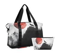 Quteprint Borsa sportiva impermeabile - Howling Wolf Hill Moon borsone grande capacità con scomparto asciutto bagnato e deposito scarpe, borsa da viaggio per yoga, nuoto, viaggio, allenamento, fitness