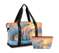Quteprint Borsa sportiva impermeabile - Polar Bear ICY Waters Sunset grande capacità borsone con scomparto asciutto bagnato e deposito scarpe, borsa da viaggio per yoga, nuoto, viaggio, per