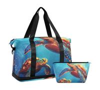 Quteprint Borsa sportiva impermeabile - Sea Ocean Swimming Turtle borsone grande capacità con scomparto asciutto bagnato e deposito scarpe, borsa da viaggio per yoga, nuoto, viaggio, allenamento