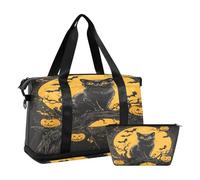 Quteprint Borsa sportiva impermeabile - Spooky Halloween Cat Pumpkin Tree borsone grande capacità borsone con scomparto asciutto bagnato e deposito scarpe, yoga nuoto borsa da viaggio per allenamento