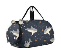 Quteprint Borsone sportivo per bambini e bambine - Animal Shark Stars 100% poliestere borsa da palestra con scomparto separato per scarpe, tracolla regolabile, borsa compatta da viaggio e allenamento