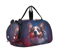 Quteprint Borsone sportivo per bambini e bambine - Borsa da palestra con cane Corgi astronauta Space Star, 100% poliestere, con scomparto separato per scarpe, tracolla regolabile, borsa compatta da