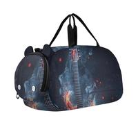 Quteprint Borsone sportivo per bambini e bambine - Chitarra con acqua di fuoco 100% poliestere borsa da palestra con scomparto separato per scarpe, tracolla regolabile, borsa compatta per viaggi e