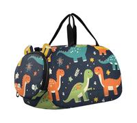 Quteprint Borsone sportivo per bambini e bambine, con dinosauri colorati, 100% poliestere, con scomparto separato per scarpe, tracolla regolabile, borsa compatta per viaggi e allenamento