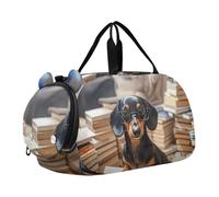 Quteprint Borsone sportivo per bambini e bambine, con divertente bassotto, 100% poliestere, borsa da palestra con scomparto separato per scarpe, tracolla regolabile, borsa compatta da viaggio e