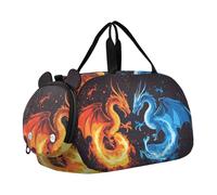 Quteprint Borsone sportivo per bambini e bambine, con due draghi che combattono, 100% poliestere, borsa da palestra con scomparto separato per scarpe, tracolla regolabile, borsa compatta da viaggio e