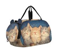 Quteprint Borsone sportivo per bambini e bambine, con tre simpatici gattini che dormono in 100% poliestere, con scomparto separato per scarpe, tracolla regolabile, borsa compatta da viaggio e