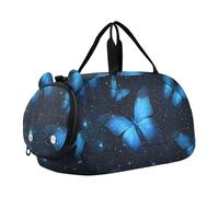Quteprint Borsone sportivo per bambini e bambine - Galaxy Star Blue Butterfly 100% poliestere borsa da palestra con scomparto separato per scarpe, tracolla regolabile, borsa compatta da viaggio e