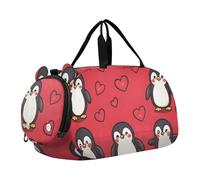 Quteprint Borsone sportivo per bambini e bambine - Kawaii pinguini cuori, 100% poliestere, borsa da palestra con scomparto separato per scarpe, tracolla regolabile, borsa compatta per viaggi e