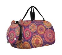 Quteprint Borsone sportivo per bambini e bambine, motivo mandala indiano, 100% poliestere, borsa da palestra con scomparto separato per scarpe, tracolla regolabile, borsa compatta da viaggio e