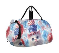 Quteprint Borsone sportivo per bambini per ragazzi e ragazze - 4 luglio gatto festivo palloncini 100% poliestere borsa da palestra con scomparto separato per scarpe, tracolla regolabile, borsa
