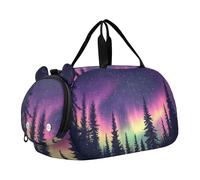 Quteprint Borsone sportivo per bambini per ragazzi e ragazze - Aurora boreale Galaxy Sky Forest, 100% poliestere, borsa da palestra con scomparto separato per scarpe, tracolla regolabile, attrezzatura