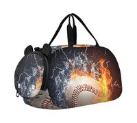 Quteprint Borsone sportivo per bambini per ragazzi e ragazze - Baseball on Fire 100% poliestere borsa da palestra con scomparto separato per scarpe, tracolla regolabile, borsa compatta da viaggio e