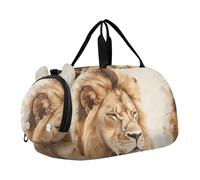 Quteprint Borsone sportivo per bambini per ragazzi e ragazze - Borsa da palestra con leone acquerello 100% poliestere con scomparto separato per scarpe, tracolla regolabile, borsa compatta da viaggio