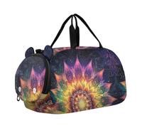 Quteprint Borsone sportivo per bambini per ragazzi e ragazze, colorato, hippie, mandala, boho, 100% poliestere, borsa da palestra con scomparto separato per scarpe, tracolla regolabile, borsa compatta