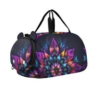 Quteprint Borsone sportivo per bambini per ragazzi e ragazze, colorato hippy mandala fiore 100% poliestere borsa da palestra con scomparto separato per scarpe, tracolla regolabile, borsa compatta da