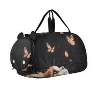 Quteprint Borsone sportivo per bambini per ragazzi e ragazze, con farfalle che volano con gatti, 100% poliestere, borsa da palestra con scomparto separato per scarpe, tracolla regolabile, borsa