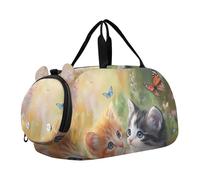 Quteprint Borsone sportivo per bambini per ragazzi e ragazze, con graziosi gatti, farfalle e fiori, borsa da palestra in 100% poliestere, con scomparto separato per scarpe, tracolla regolabile, borsa