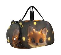 Quteprint Borsone sportivo per bambini per ragazzi e ragazze, con luci scintillanti di volpe, 100% poliestere, borsa da palestra con scomparto separato per scarpe, tracolla regolabile, borsa compatta