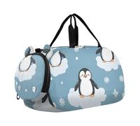 Quteprint Borsone sportivo per bambini per ragazzi e ragazze, con simpatici pinguini, nuvole, fiocchi di neve, 100% poliestere, borsa da palestra con scomparto separato per scarpe, tracolla regolabile