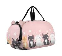 Quteprint Borsone sportivo per bambini per ragazzi e ragazze, con stampa di zampe di gatti in stile cartone animato, 100% poliestere, borsa da palestra con scomparto separato per scarpe, tracolla