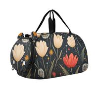 Quteprint Borsone sportivo per bambini per ragazzi e ragazze, fantasia, dente di leone, tulipani, fiori, 100% poliestere, borsa da palestra con scomparto separato per scarpe, tracolla regolabile